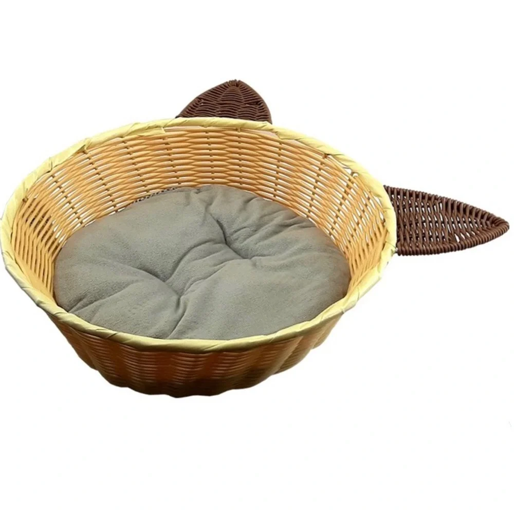 Woven Wicker Style Siamese Cat Cushion Bed